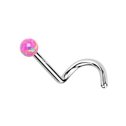 Threadless Push In Synthetic Opal Ball Top Nose Screw - F136 Implant Grade Titanium