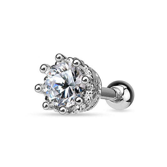 Prong Set CZ Crystal Vintage Victorian Antique Style Cartilage Tragus Barbell - 316L Stainless Steel