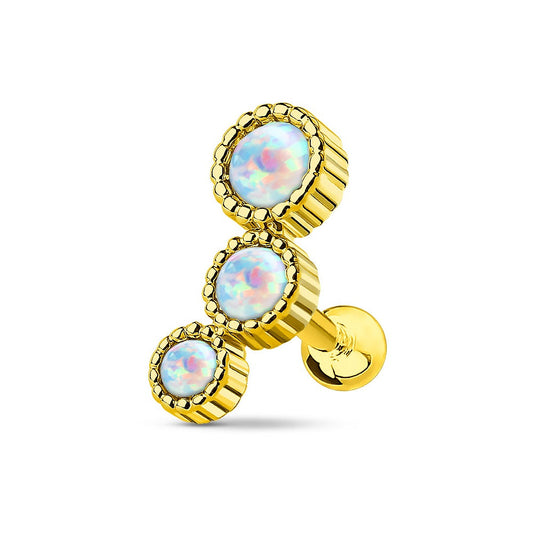 Triple Round Synthetic Opal Barbell Stud - 316L Stainless Steel