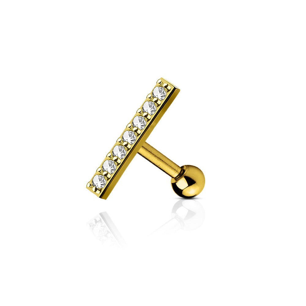 Elegant CZ Paved Bar Cartilage Helix Tragus Conch Barbell Stud - 316L Stainless Steel