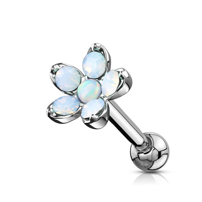 Synthetic Opal Flower Cartilage Tragus Stud - 316L Stainless Steel