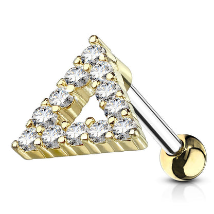 CZ Paved Triangle Top Cartilage Helix Tragus Conch Barbell Stud - 316L Stainless Steel