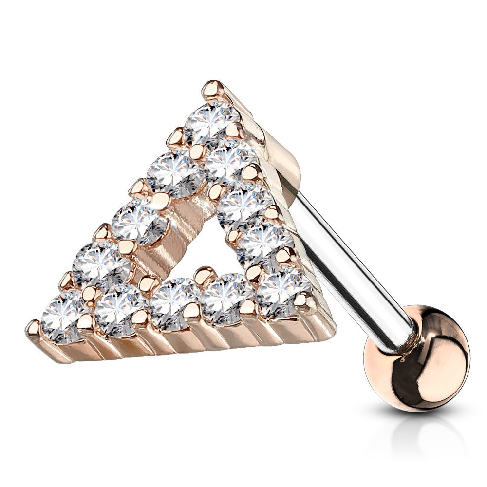 CZ Paved Triangle Top Cartilage Helix Tragus Conch Barbell Stud - 316L Stainless Steel