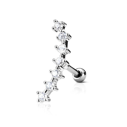 Crystal Lined Curved Top Cartilage Crawler Stud Earring - 316L Stainless Steel