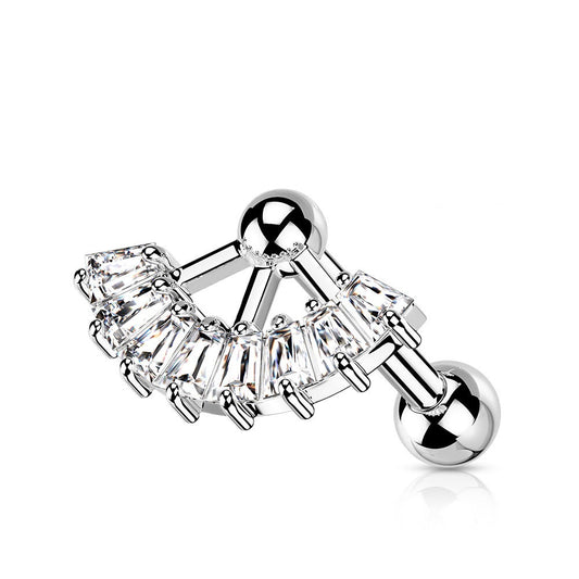Multi Square CZ Crystal Fan Top Barbell - 316L Stainless Steel