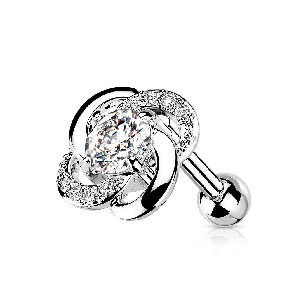 CZ Crystal Paved Twisted Flower Barbell - 316L Stainless Steel