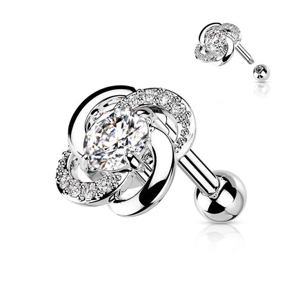 CZ Crystal Paved Twisted Flower Barbell - 316L Stainless Steel