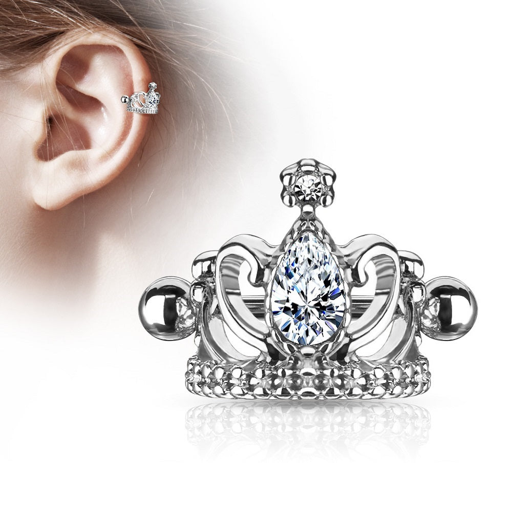 Tear Drop CZ Crystal Tiara Cartilage Helix Cuff Earring - 316L Stainless Steel