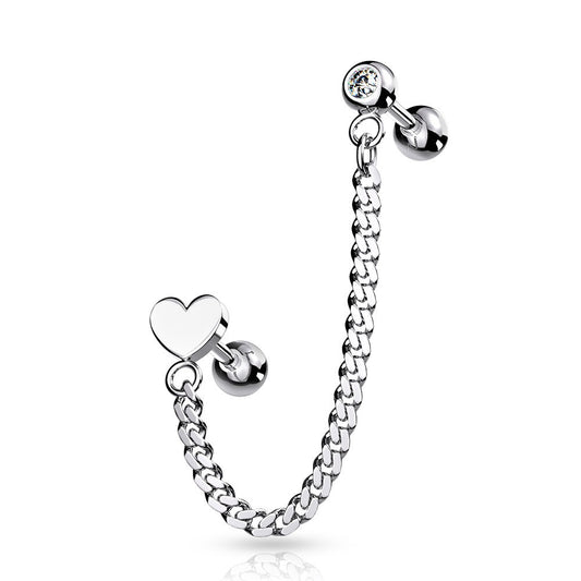 Cartilage Helix Ear Lobe Connecting Chain Earring Barbells - 316L Stainless Steel