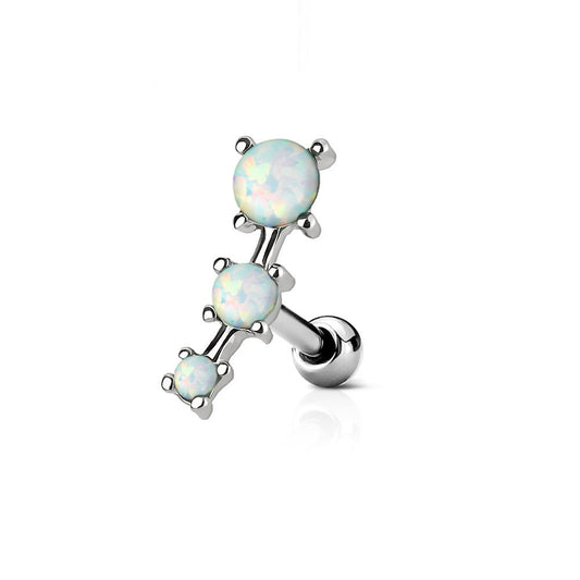 Triple Opal Ball Tragus Cartilage Helix Barbell - 316L Surgical Steel