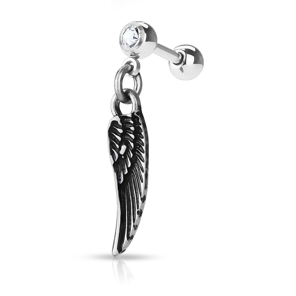 Jeweled Dangling Angel Wing Cartilage Tragus Barbell - 316L Surgical Steel