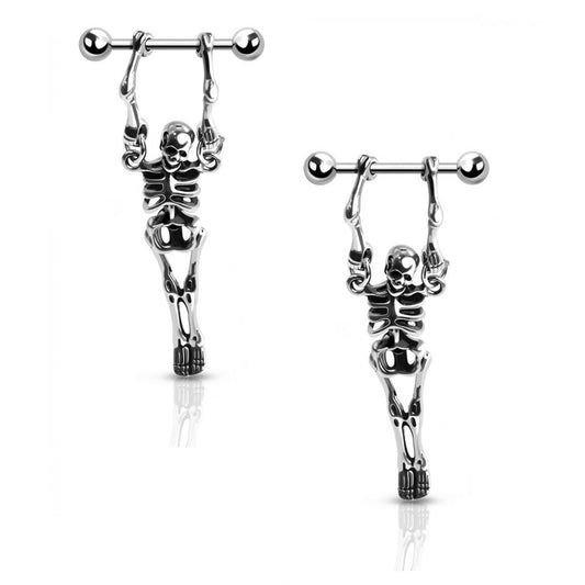 Hanging Skeleton Nipple Barbells - Stainless Steel - Pair