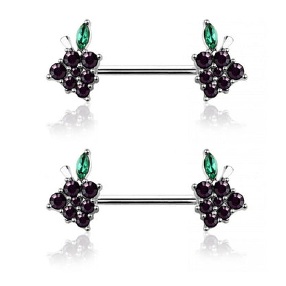 CZ Crystal Grape Ends Nipple Barbells - Stainless Steel - Pair