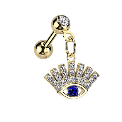 CZ Crystal Paved Lucky Eye Dangling Barbell - 316L Stainless Steel