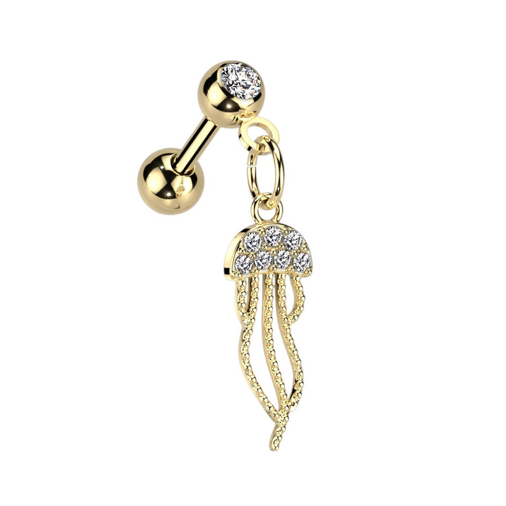 CZ Crystal Paved Jellyfish Dangling Barbell - 316L Stainless Steel