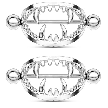 Gothic Fangs Barbell Nipple Shields - Stainless Steel - Pair