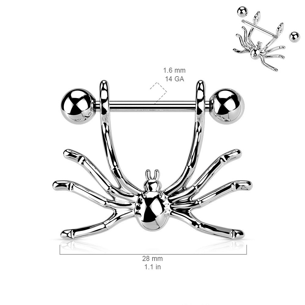 Hanging Spider Dangling Nipple Rings - Stainless Steel - Pair