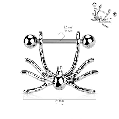 Hanging Spider Dangling Nipple Rings - Stainless Steel - Pair