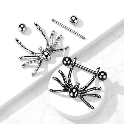 Hanging Spider Dangling Nipple Rings - Stainless Steel - Pair