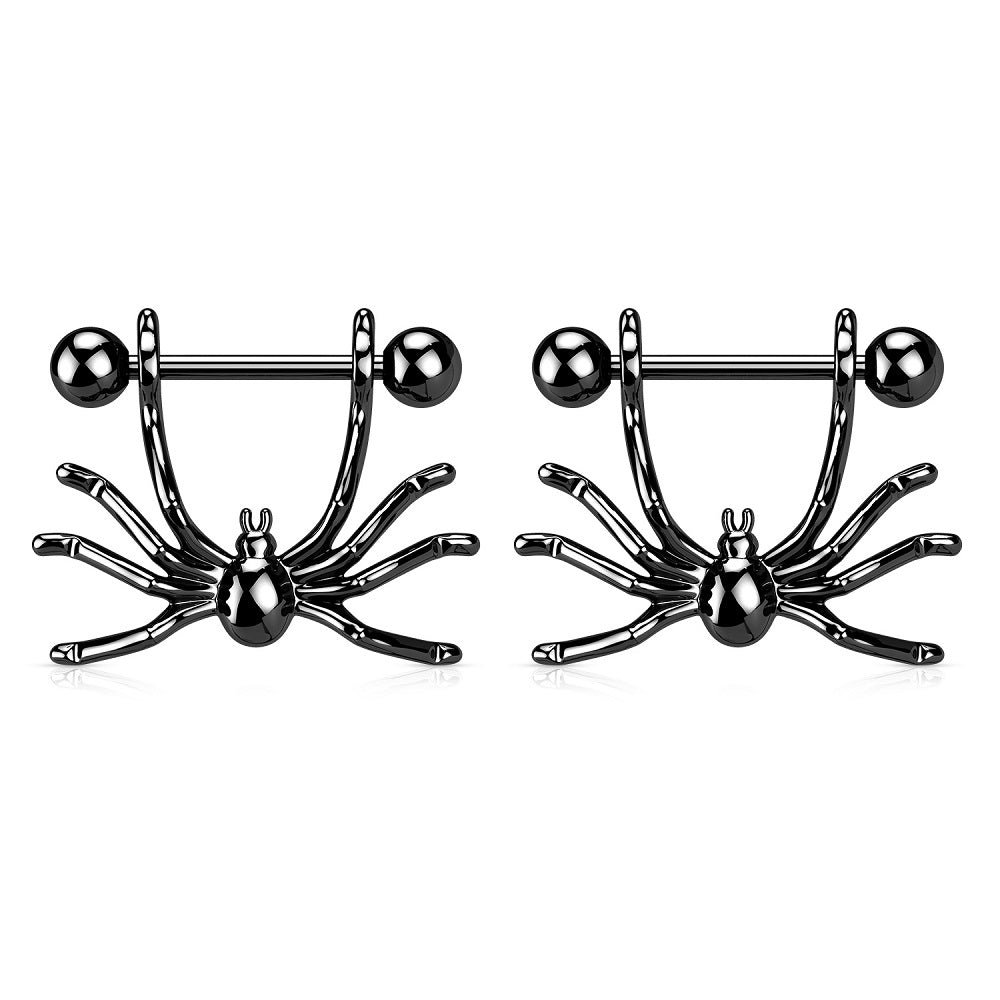 Hanging Spider Dangling Nipple Rings - Stainless Steel - Pair