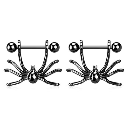 Hanging Spider Dangling Nipple Rings - Stainless Steel - Pair