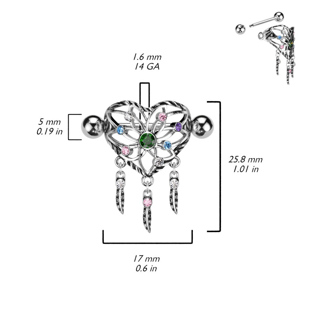 Heart Dream Catcher Nipple Shields - 316L Stainless Steel - Pair