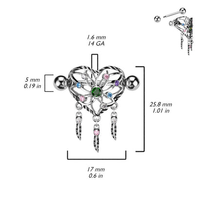 Heart Dream Catcher Nipple Shields - 316L Stainless Steel - Pair