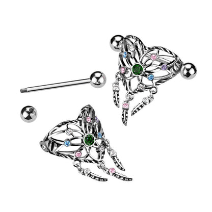 Heart Dream Catcher Nipple Shields - 316L Stainless Steel - Pair