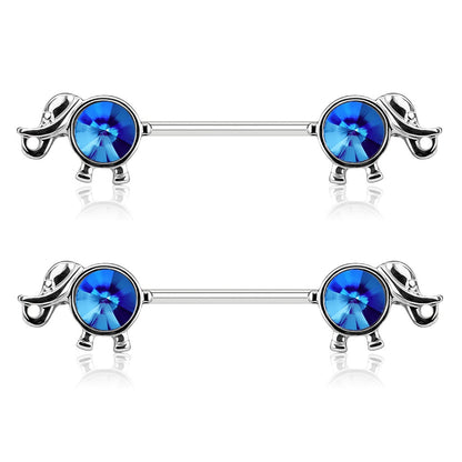 Gemmed Elephant Nipple Barbells - Stainless Steel - Pair