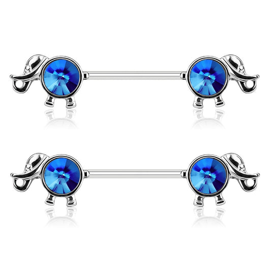 Gemmed Elephant Nipple Barbells - Stainless Steel - Pair