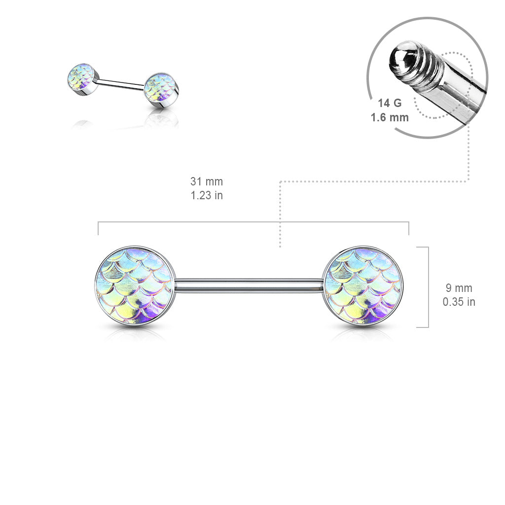 Mermaid Tail Set Ends Nipple Barbells - 316L Stainless Steel - Pair