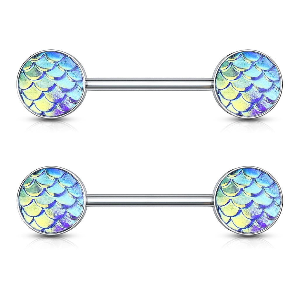 Mermaid Tail Set Ends Nipple Barbells - 316L Stainless Steel - Pair