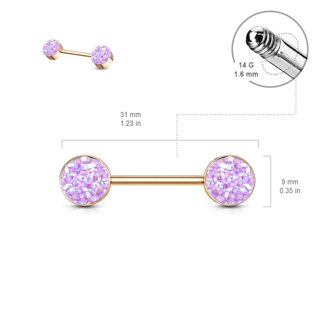 Druzy Stone Rose Gold Plated Nipple Barbells - 316L Stainless Steel - Pair