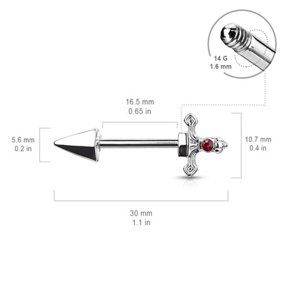 Red Gem Set Dagger Nipple Barbells - Stainless Steel - Pair