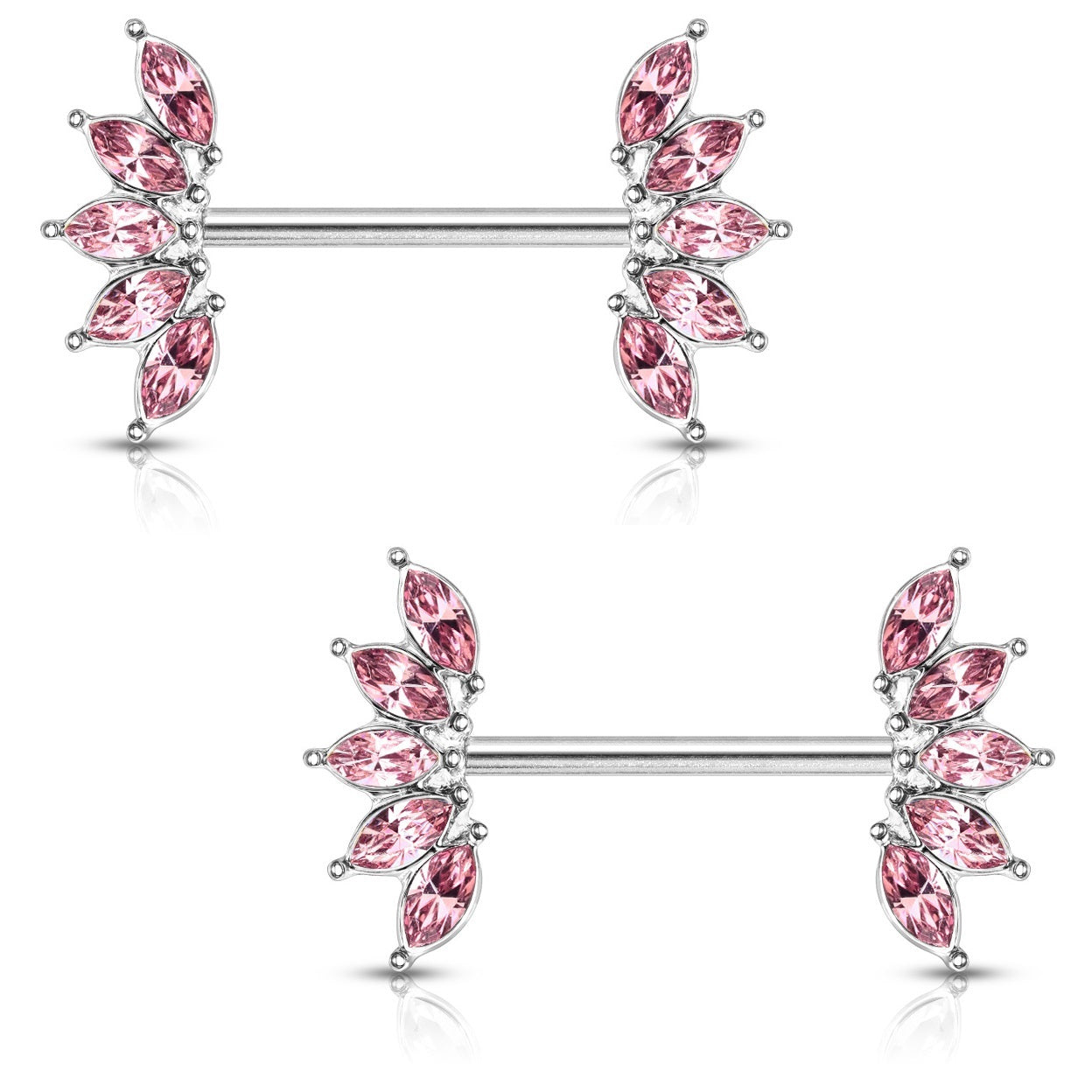 Crystal Marquise Fan Ends Nipple Barbells - Stainless Steel - Pair