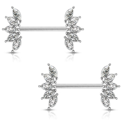 Crystal Marquise Fan Ends Nipple Barbells - Stainless Steel - Pair