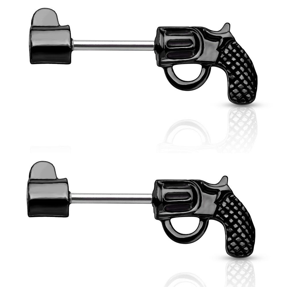 Revolver Pistol Nipple Barbells - Stainless Steel - Pair