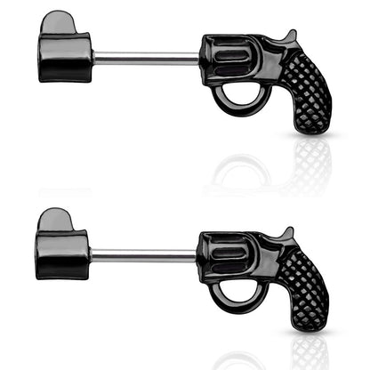 Revolver Pistol Nipple Barbells - Stainless Steel - Pair