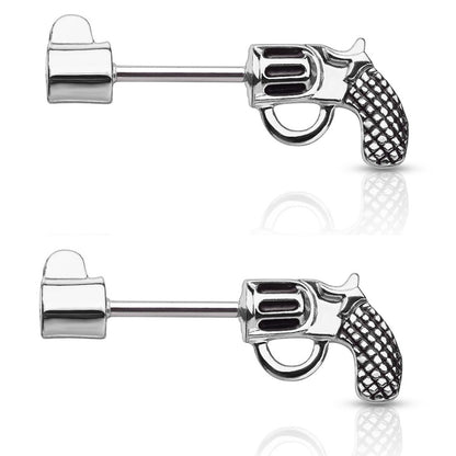 Revolver Pistol Nipple Barbells - Stainless Steel - Pair