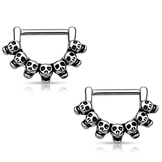 Linked Skull Nipple Clicker Rings - Stainless Steel - Pair