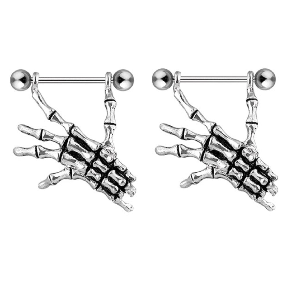 Skeleton Hand Dangling Nipple Shields - 316L Stainless Steel - Pair