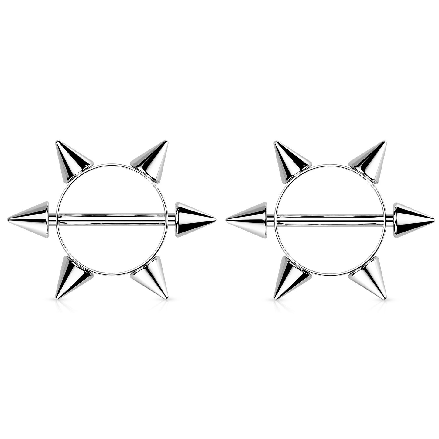 Spikes Nipple Barbell Shields - Stainless Steel - Pair