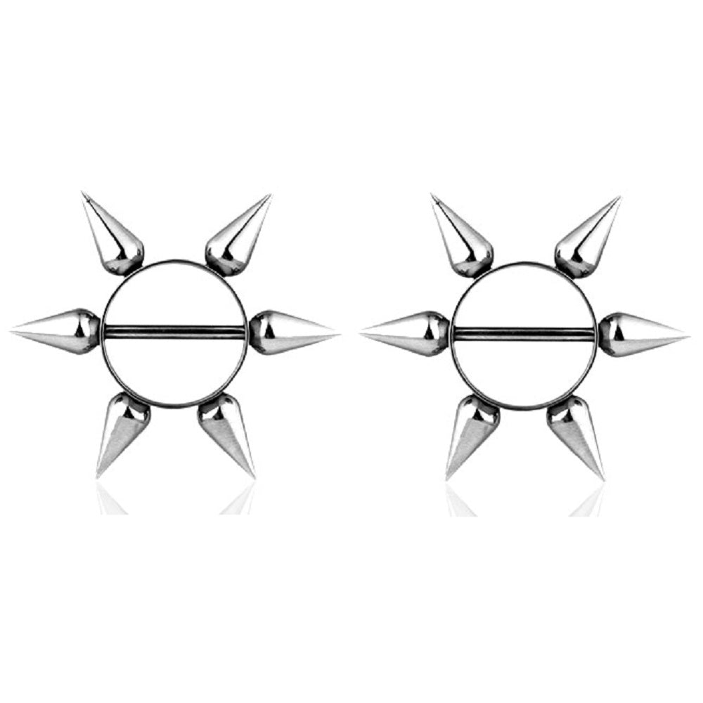 Long Spikes Nipple Shields - Stainless Steel - Pair