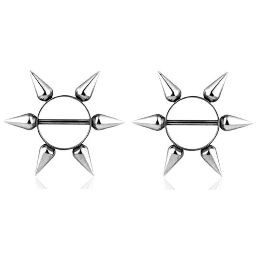 Long Spikes Nipple Shields - Stainless Steel - Pair