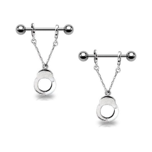 Dangling Handcuffs Nipple Rings - Stainless Steel - Pair