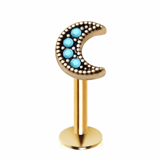 Gold Plated Turquoise Crescent Moon Stud - Stainless Steel