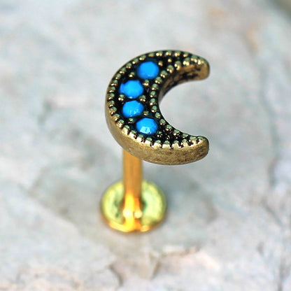 Gold Plated Turquoise Crescent Moon Stud - Stainless Steel