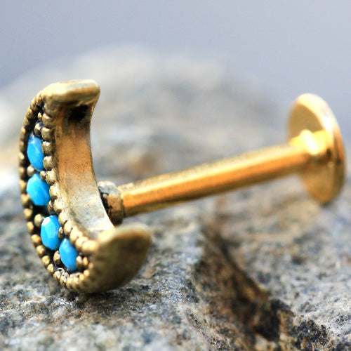 Gold Plated Turquoise Crescent Moon Stud - Stainless Steel