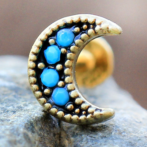 Gold Plated Turquoise Crescent Moon Stud - Stainless Steel