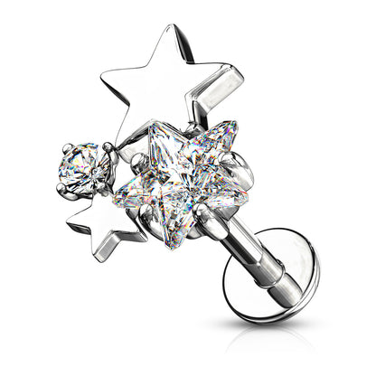 CZ Crystal Star Cluster Top Labret Monroe Cartilage Ear Stud - Stainless Steel